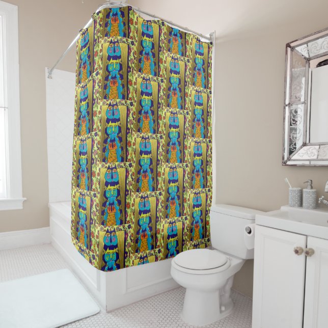 0163 - 3 cats - Shower Curtain (In Situ)