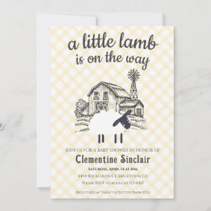 016 Marigold Little Lamb Farm Plaid Baby Shower Invitation