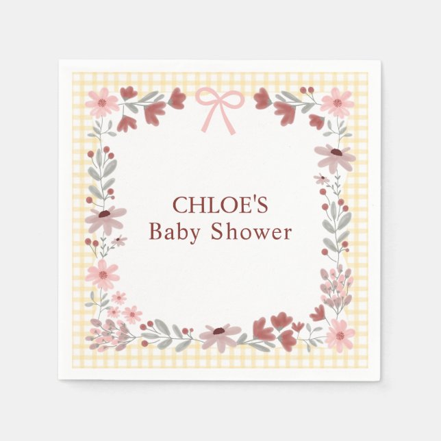 016 Marigold Wildflower Bow Gingham Shower Napkin (Front)