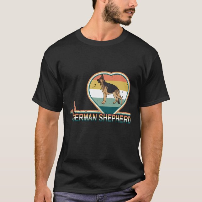 016 Retro German Shepherd Heartbeat Vintage T-Shirt (Front)