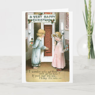 016 Vintage Christmas Card Blonde Children Gifts