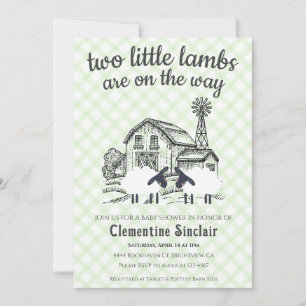 017 Moss Green Little Lambs Farm Plaid Baby Shower Invitation