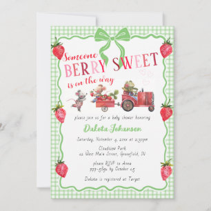 018 Grass Gingham Berry Sweet Farm Baby Shower Invitation