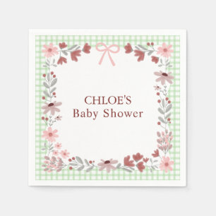 018 Grass Green Wildflower Bow Gingham Shower Napkin