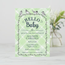 018 Grass Watercolor Gingham Birds Baby Shower