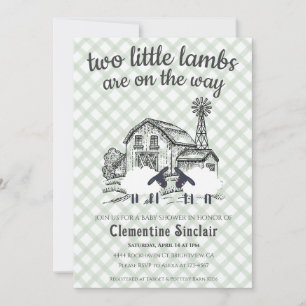 019 Forest Green Little Lambs Plaid Baby Shower Invitation