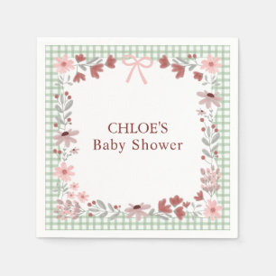 019 Forest Green Wildflower Bow Gingham Shower Napkin