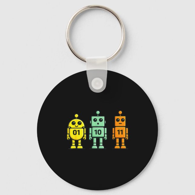 01 10 11 robot funny binary code robots 01 10 1101 keychain (Front)