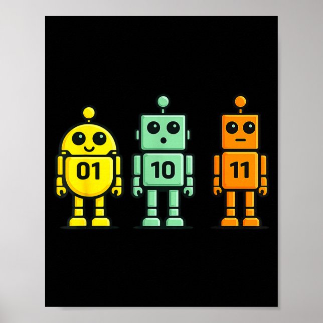 01 10 11 robot funny binary code robots 01 10 11 poster (Front)