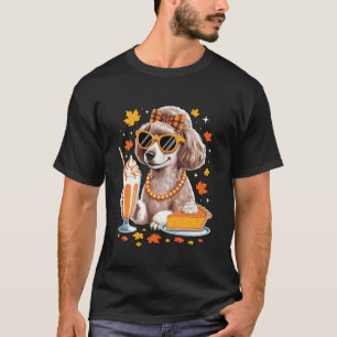 01 Miniature Poodle Dog Bow Fall Autumn Leaves Tha T-Shirt