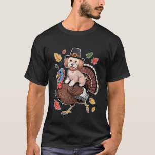 01 Pilgrim Miniature Poodle Dog Riding Turkey Than T-Shirt