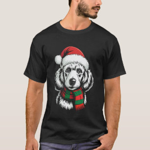 01 Poodle Dog Xmas Santa Hat Scarf Christmas Costu T-Shirt