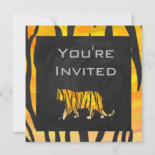 01 Tiger Orange and Black Monogram Invitation (Front)