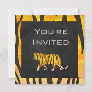 01 Tiger Orange and Black Monogram Invitation