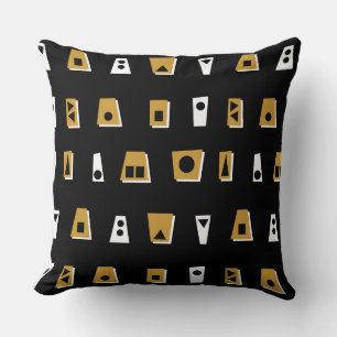 020216 - Gold Brown, White and Black on Black Throw Pillow