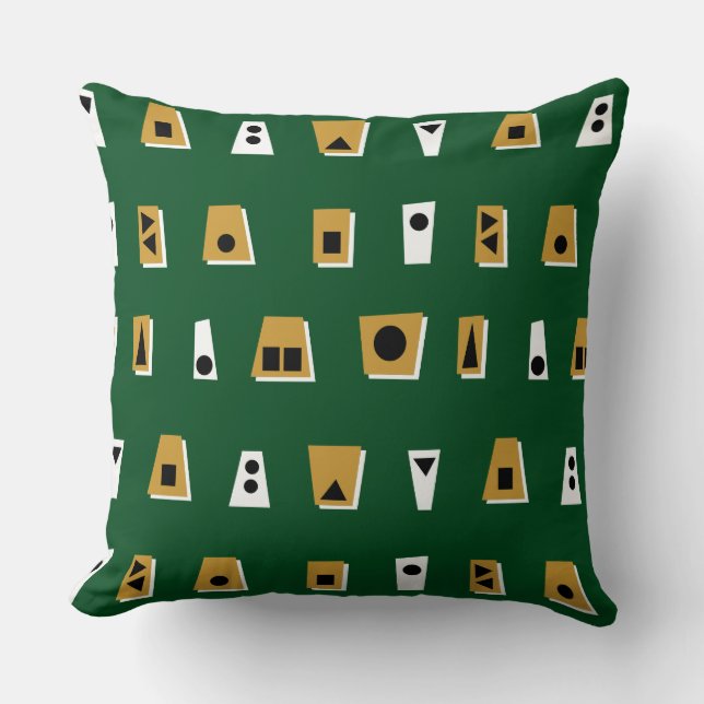 020216 - Gold Brown, White and Black on Dk Green Throw Pillow (Front)