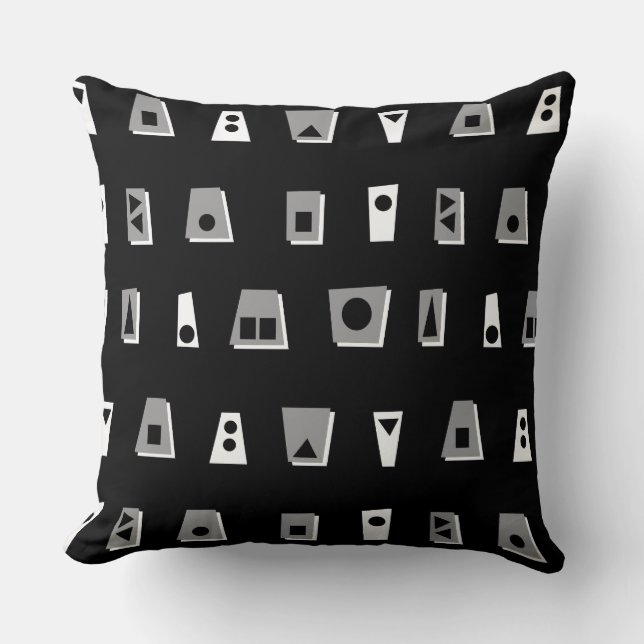 020216 - Grey, White and Black on Black Throw Pillow (Front)