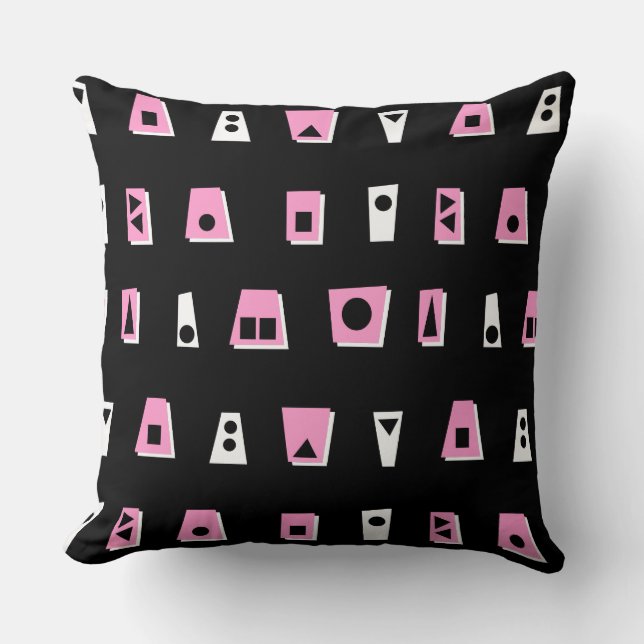 020216 - Pink, White and Black on Black Throw Pillow (Front)