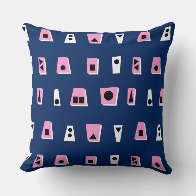 020216 - Pink, White and Black on Dk Blue 00255e Throw Pillow (Front)