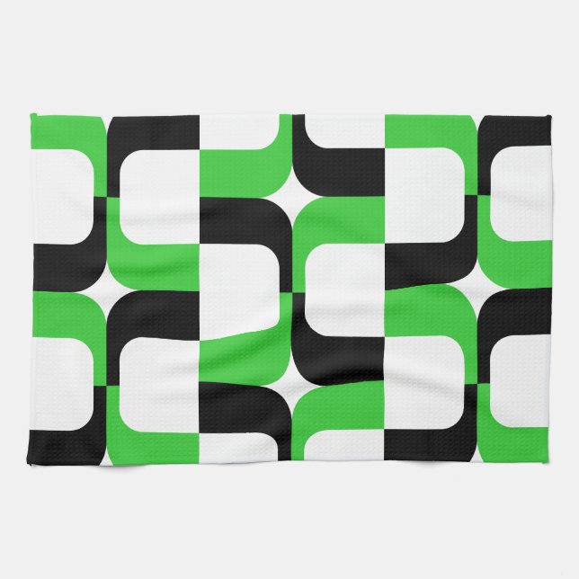 020614 - Black and Green on White Kitchen Towel (Horizontal)