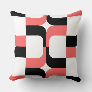 020614 - Black and Tropical Pink on White Throw Pillow