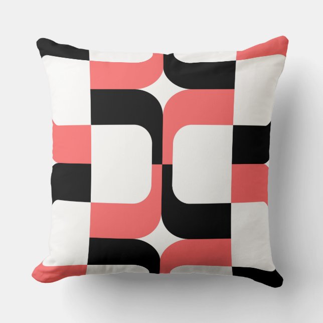 020614 - Black and Tropical Pink on White Throw Pillow (Front)