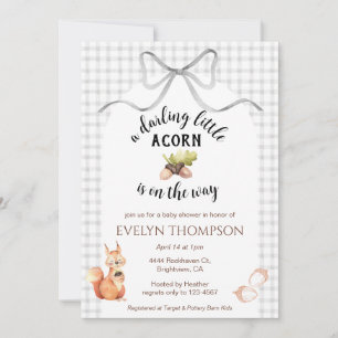 020 Fog Cute Squirrel Acorn Gingham Baby Shower Invitation