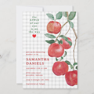 020 Fog Grey Apple of Our Eye Gingham Baby Shower Invitation