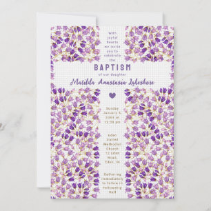 020 Fog Grey Stained Glass Garden Gingham Baptism Invitation