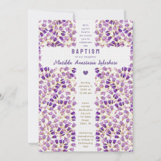 020 Fog Grey Stained Glass Garden Gingham Baptism Invitation
