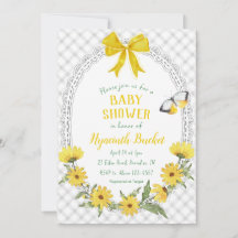 020 Fog Grey Yellow Daisy Bow Gingham Baby Shower