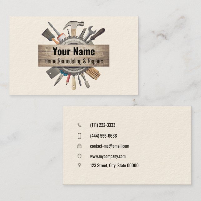02-2021 Customizable handyman contractor tools v3 Business Card (Front/Back)