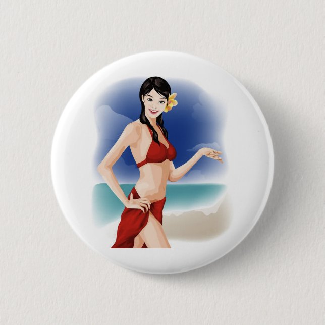 031 Converted vector Cute girls free vector graphi 2 Inch Round Button (Front)