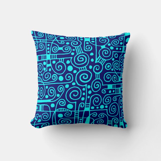 040512 - Cyan on Deep Navy Throw Pillow (Front)
