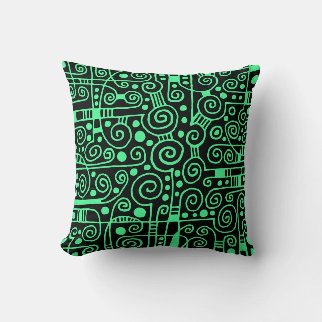 040512 - Mint Green on Black Throw Pillow (Front)