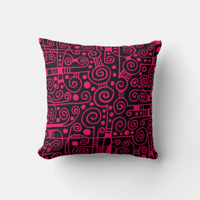 040512 - Neon Red on Black Throw Pillow (Front)