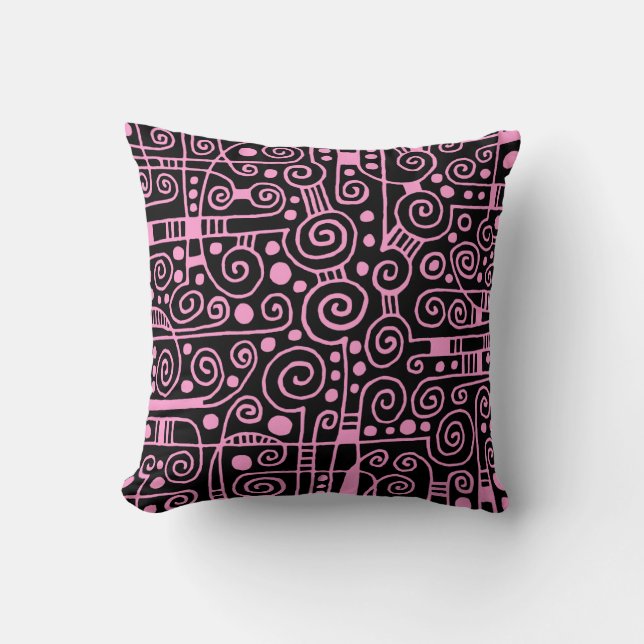 040512 - Pink on Black Throw Pillow (Front)