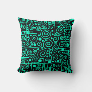 040512 - Turquoise on Black Throw Pillow