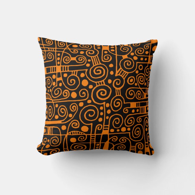 040512 - Yellow Orange on Black Throw Pillow (Front)