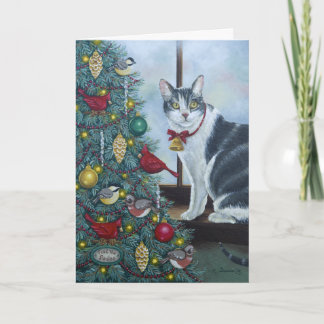 0417 Cat & Christmas Tree Birthday Card