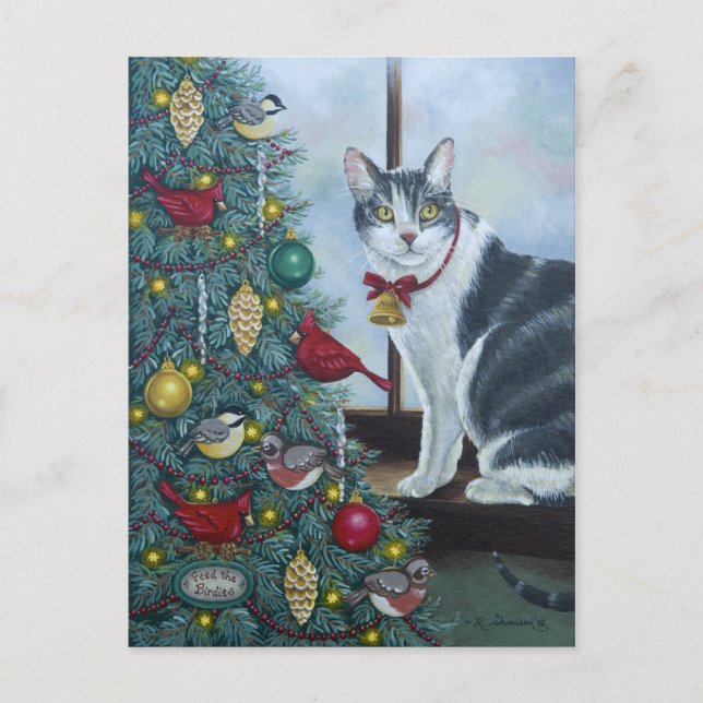 0417 Cat & Christmas Tree Postcard (Front)