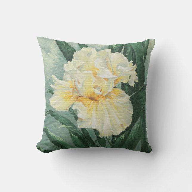0434 Cream Iris Throw Pillow (Front)