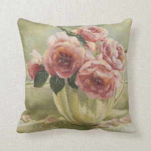 0437 English Roses in Pitcher Throw Pillow