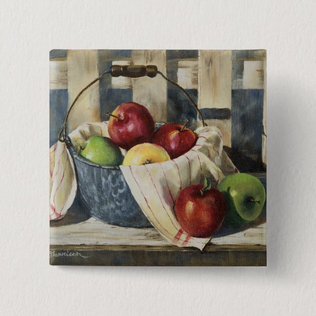 0449 Apples in Enamelware Pail 2 Inch Square Button (Front)