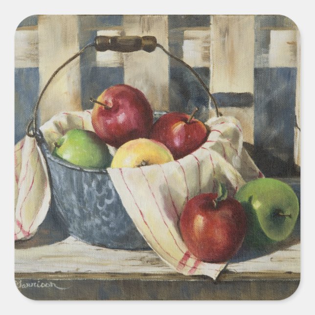 0449 Apples in Enamelware Pail Square Sticker (Front)