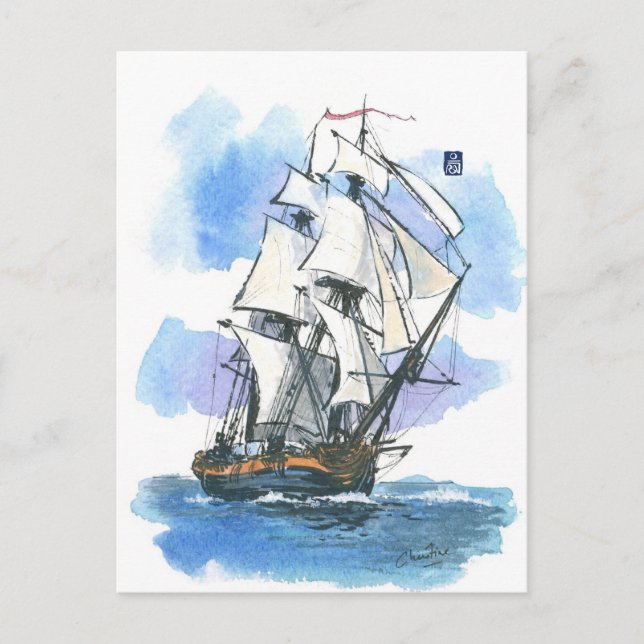 (045) HMS Surprise Tall Ship Postcard (Front)