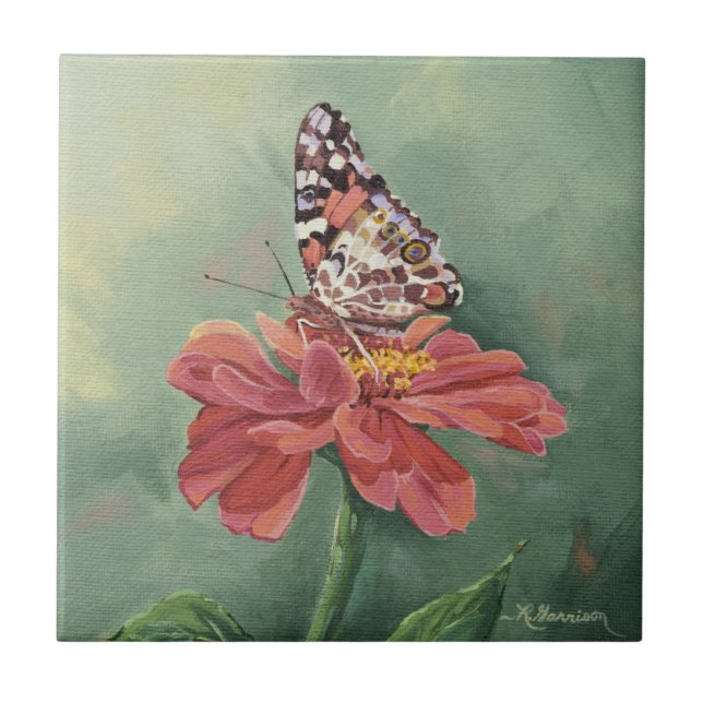 0461 Painted Lady Butterfly on Zinnia Tile (Front)