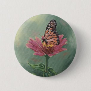 0465 Monarch Butterfly on Zinnia 2 Inch Round Button