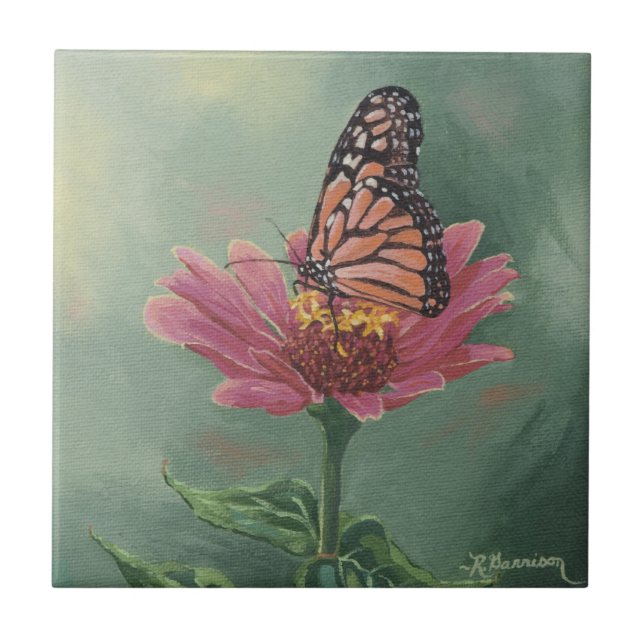 0465 Monarch Butterfly on Zinnia Tile (Front)