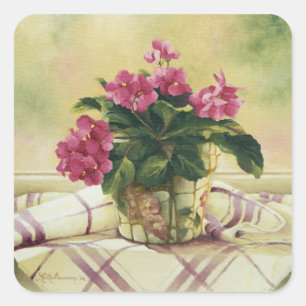 0511 African Violets in Mosaic Planter Square Sticker